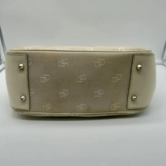 Dooney & Bourke DB Monogram Logo Purse Off White Ivory Canvas Leather Top Handle - Picture 12 of 16